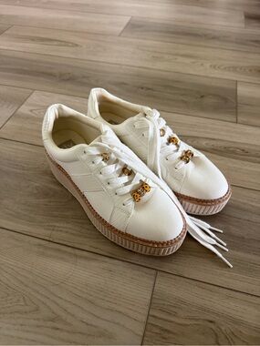 Dolce Vita White Platform Sneakers with Tan Trim